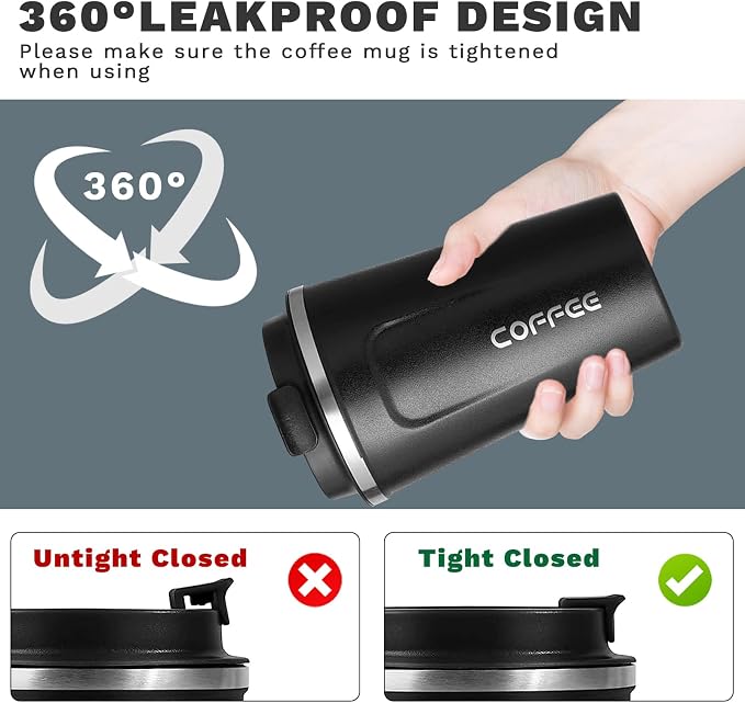 Insulated Travel Coffee Mug, Stainless Steel Coffee Cup with Leakproof Lid | Double-wall insulation keeps drinks hot or cold for hours, with a leakproof lid and portable stainless steel design - Image 5