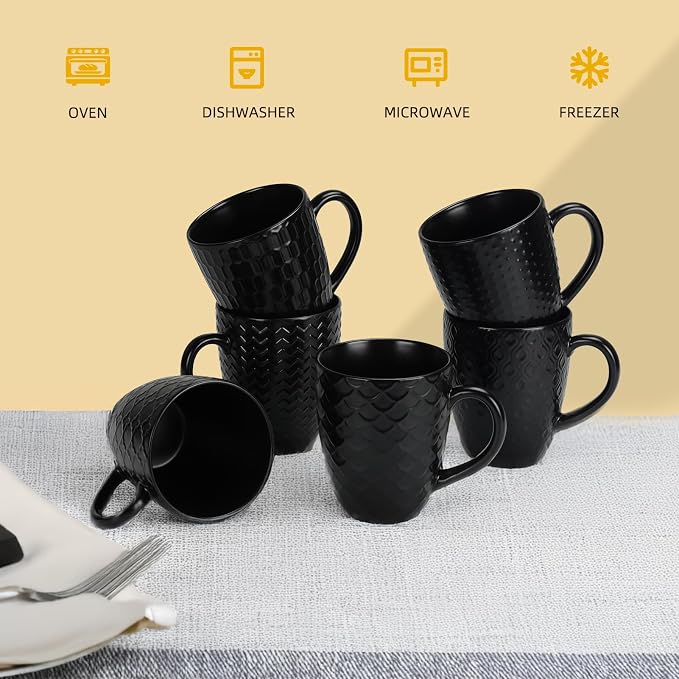 Schliersee 16 OZ Black Coffee Mugs Set of 6, Geometric Pattern Ceramic Coffee Mug Cups for Latte, Tea, Cappuccino, Mocha, Cocoa, Espresso cups - Image 3