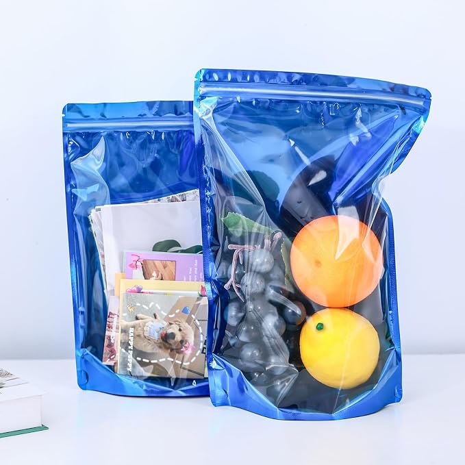 150 Pcs Mylar Bags for Food Storage, 5x8 Mylar Bag with Window Stand Up, Small Holographic Resealable Bags Smell Proof Bag Food Packaging for Small Business Freeze Dried Candy Jewelry Foil Packaging - Image 7