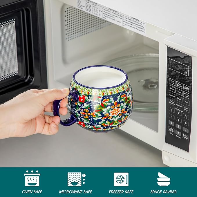 vancasso Coffee Mugs Set of 6, 18oz Ceramic Coffee Cups, Colorful | Porcelain Coffee Mugs for Cappuccino, Latte, Espresso, Bohemian Mugs with Handle for Daily Use, Microwave & Dishwasher Safe - Image 3