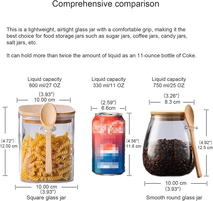 CNWSGEM Sugar Bowls Sugar Container 25.36 FL OZ Glass Coffee Canister Airtight Food Storage Jar with Lid and Spoon Candy Jar Coffee Bar Accessories Storage Beans Powder (Round) - Image 2