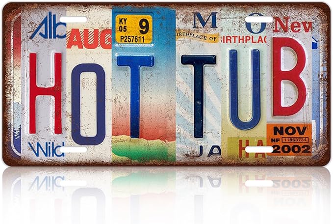 Vintage Hot Tub Metal Tin Sign License Plate Wall Decor 12 x 6 Inches by MTsigns