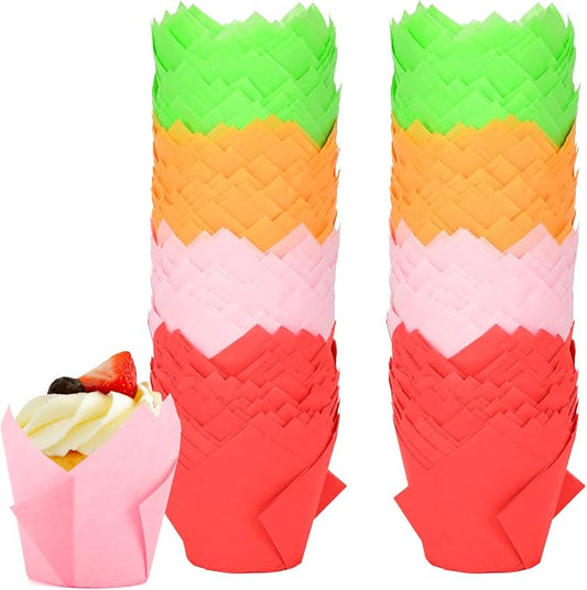 120 Counts Colorful Tulip Cupcake Liners for Baking Cups, Food Grade Parchment Paper Muffin Liners Holders, Standard Tulip Cupcake Liners, Greaseproof Cup Cake Wrappers for Party, Christmas, Neyimqr by Neyimqr