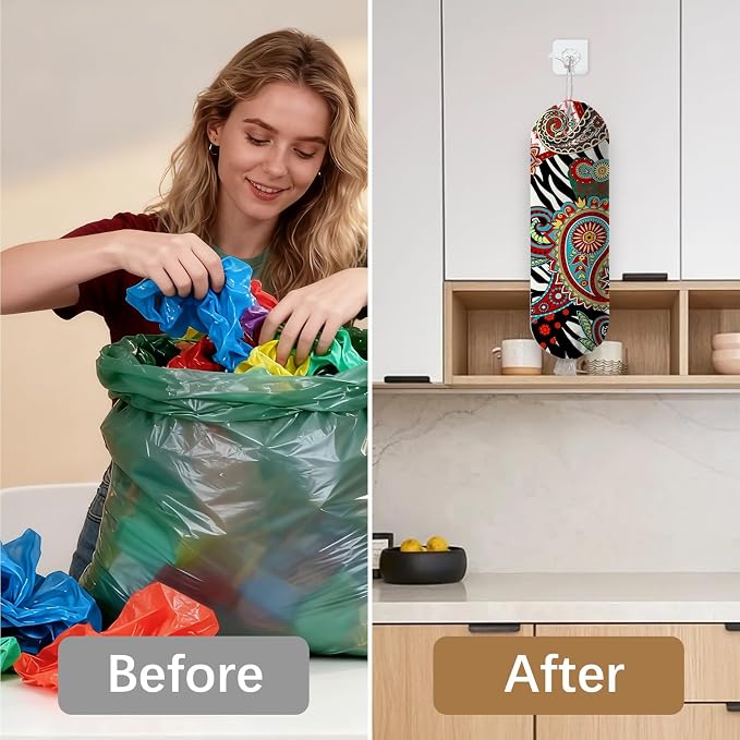Plastic Bag Holder Bohemian Bag Holder Dispenser, Plastic Grocery Organizer & Wall Mount Paper Trash Bags Saver Storage for Kitchen Home Pantry Decor, Shopping Bags Storage Dispenser - Image 6