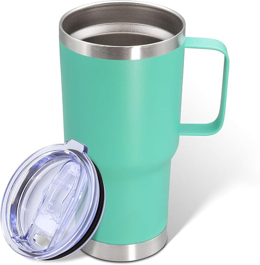 20 oz Tumbler with Handle and Lid Insulated Travel Coffee Mug LightBlue 1P | Stainless Steel Tumbler, coffee tumbler with handle,Spill Proof Double Wall Vacuum Tumbler Cup Keep Drink Hot & Cold by ATQTQ
