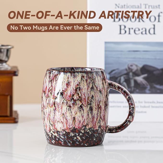 Unique Reactive Glaze Ceramic Coffee Mug - 14 oz Large Coffee Cup with Ergonomic Handle, Lava Red Porcelain Mug for Women & Men, Microwave & Dishwasher Safe, Perfect Birthday & Housewarming Gift - Image 3