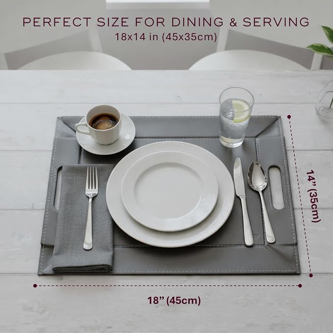 FREEFORM PLACEsMAT 2-in-1 Faux Leather Placemat & Serving Tray | Reversible Design, Lays Flat & Easy to Clean | Ottoman Food Tray, Perfect Housewarming Gift, 18” x 14” (Grey & White, Set of 4) - Image 7
