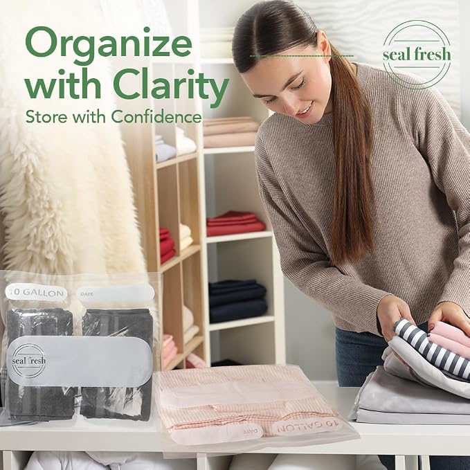 Seal Fresh 10 Gallon Large Plastic Storage Bags – 24" x 24" (30 Count) – Reusable XXL Extra Large Clear Jumbo Zip Bags with Sealable Zipper Top For Clothes, Travel, Moving - Image 5