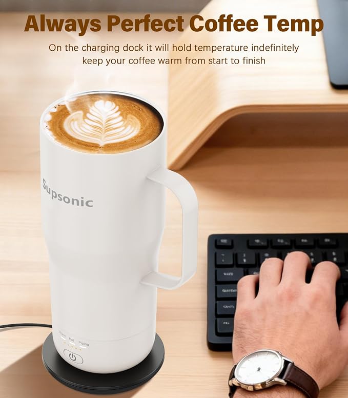 Supsonic Heated Coffee Mug Rechargeable, 20oz Long-Lasting Battery (S3) | Dry-burn protection, 2Hr auto-off, 3-Temp settings, Constant temperature, Inner stainless steel, Warm gift for men women - Image 3