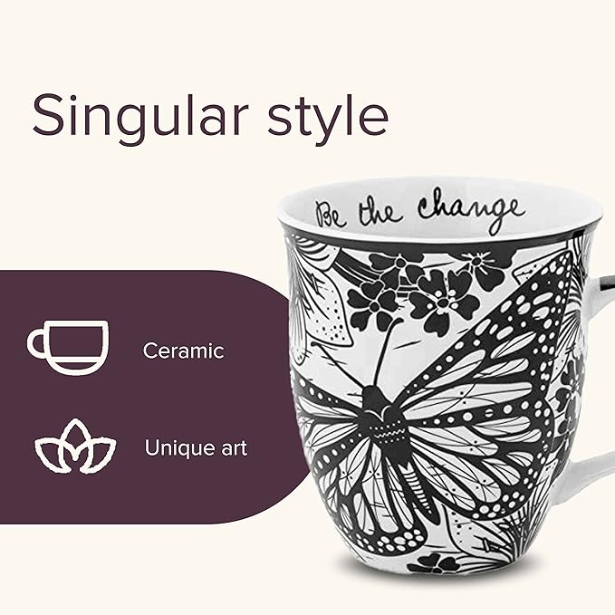 Karma Gifts 14 oz Black and White Boho Mug Butterfly - Cute Coffee and Tea Mug - Ceramic Coffee Mugs for Women and Men - Image 3