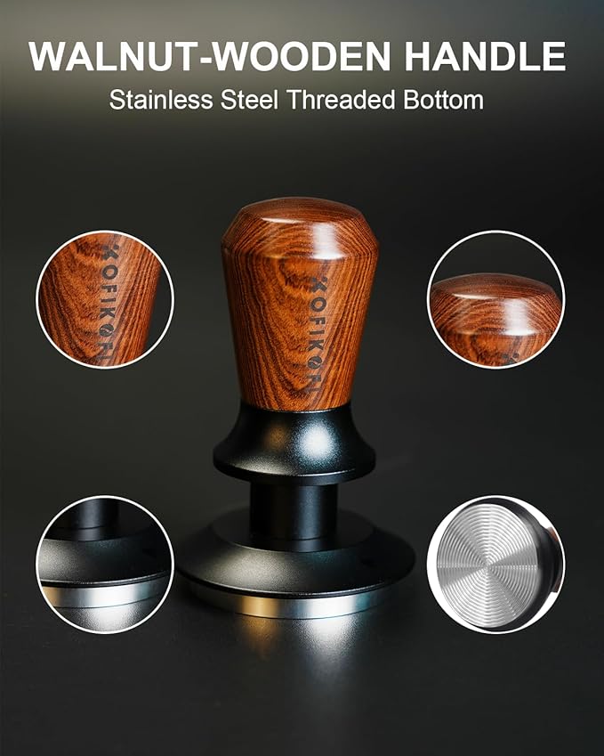 58mm Espresso Tamper, Coffee Tamper with 30lbs Spring Loaded, Espresso Coffee Tamper with Stainless Steel Ripple Base and Rosewood Handle Fits for E61,Breville and All 58mm Espresso Machines