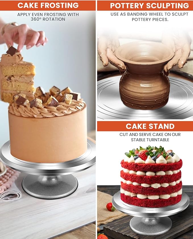RFAQK 12 Inch Aluminum Alloy Revolving Cake Stand, Cake Turntable for Decorating Rotating Cake Stand for Cupcakes, Pastries and Cake Decorations