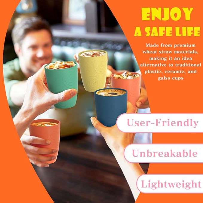 Homienly Plastic Cups Alternative Wheat Straw Drinking Glasses 4-Pack | 12 oz Unbreakable & Reusable Plastic Cups, Microwave Safe | Everyday Kids Tumblers & Kitchen Accessories (Multi-Color) - Image 5