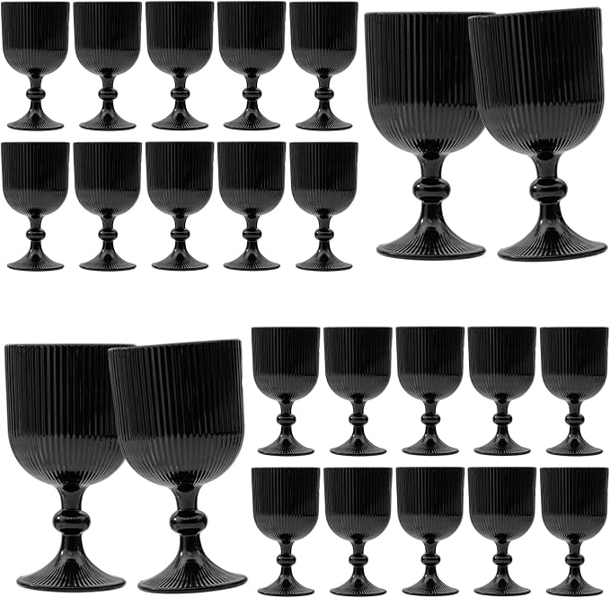 24 Pcs Black Vintage Wine Glasses, 11 Ounces Colored Glass Water Goblets, Unique Embossed Pattern High Clear Stemmed Glassware Wedding Party Bar Glass Drinking Cups Fancy Glasses Set Hand Wash Only by XKXKKE