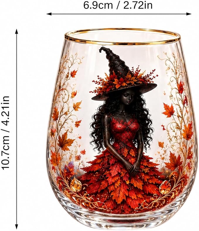 3D Halloween Autumn Glass Art Cup,Stemless Holiday Glassware Collection | Fantasy Fall Witch Wine Glasses,Holiday Printed Table Ornaments,Magical Halloween Home Decor Gifts for Various Beverages - Image 3
