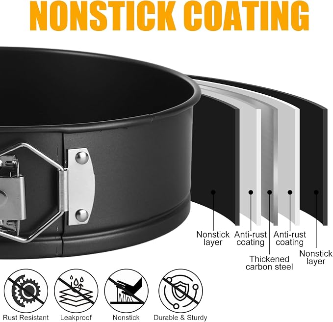 QTLCOHD Cake Pan Set for Baking, 7,8,8.5,9.5,10,11 Inch | Nonstick Springform Pan Set, Leakproof Spring Form Pans for Cheesecake with Removable Bottom, Springform Round Cake Pans Sets - Image 3