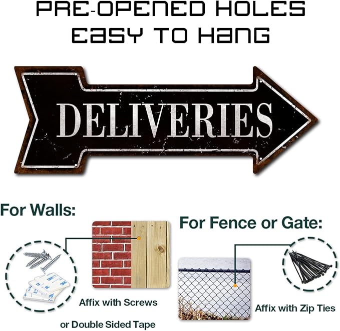 Mukuko Delivery Sign Arrow Metal Tin Sign Vintage "6x 18" | Package Deliveries, Drop Off Deliver Parcel Here, Business Packages Plaque - Image 3