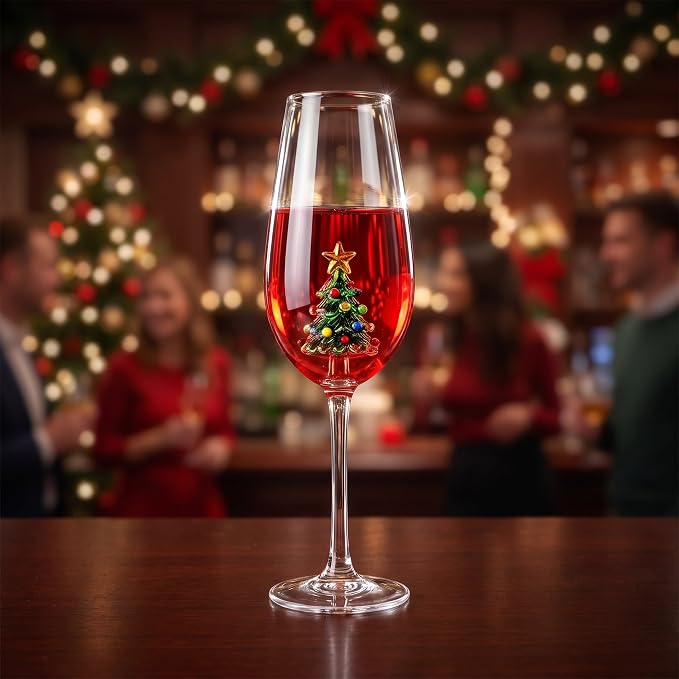 Zerodeko Christmas Wine Glasses: Decorative Glass Wine Goblet for Bar Pub | Xmas Tree Drinkware Cocktail Glassware for Christmas Parties Hosting - Image 7
