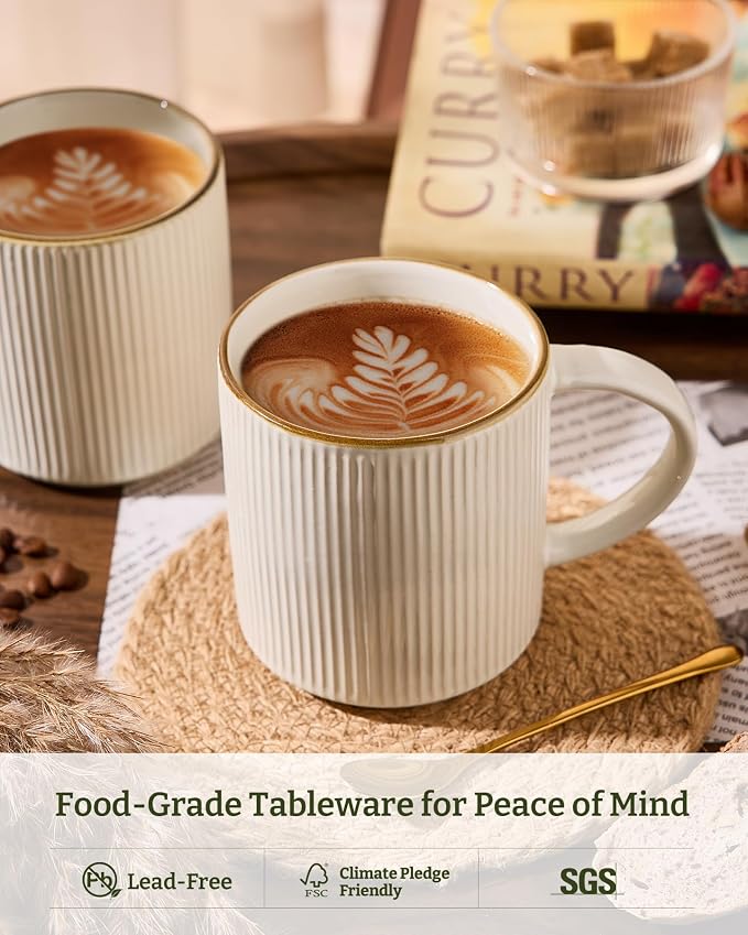 famiware Coffee Mug Set for 8, Star 16 oz Catering Mugs Cup Set with Handle for Coffee, Tea, Cocoa, Milk - Ceramic Stoneware Drinkware Set, White - Image 2
