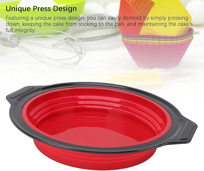 Cake Baking Pan, Silicone Cake Pan Foldable Press Type Quick Release Round Baking Pan for Layer Cake Cheese Cake Chiffon Cake (Red) - Image 8