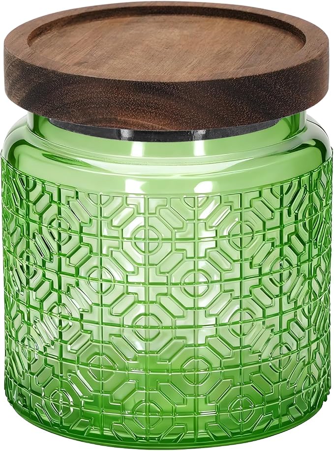1Pc 17oz Window Style Vintage Glass Candy Jar with Solid Wood Lid, Kitchen Storage Canister for Sugar, Coffee, Tea, Cookies, Bath Salt - Decorative Mason Jar(1, Green, 17oz) by eispap