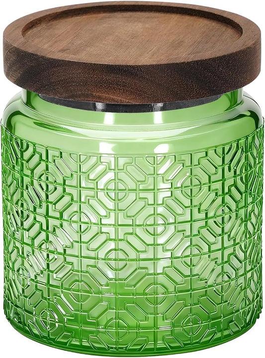 1Pc 17oz Window Style Vintage Glass Candy Jar with Solid Wood Lid, Kitchen Storage Canister for Sugar, Coffee, Tea, Cookies, Bath Salt - Decorative Mason Jar(1, Green, 17oz) by eispap