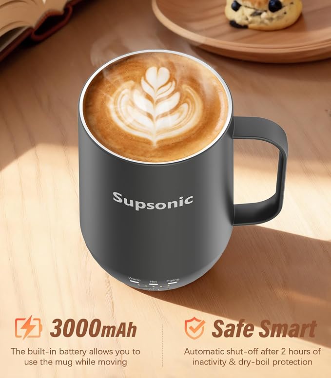 Supsonic - 16oz Self Heating Coffee Mug, Smart Heated Coffee Mug Faster Direct-Contact Heating Up to 149°F, Coffee Mug Warmer Set with Auto Shut-Off - Gifts for Men Women | S2 - Image 3