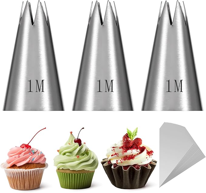 3pcs 1M Cake Piping Tips with 20 Disposable Pastry Bags, Piping Nozzles Decorating Tips, Cake Decorating Supplies Piping Tips, Baking Tools For Buttercream, Icing, Birthday Cake, Cupcake, DIY Art