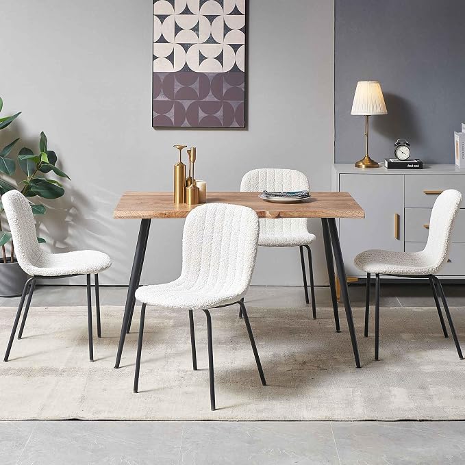 Dining Chairs Set of 4, Modern Boucle Dining Room Chairs with Black Metal Legs, Comfortable Armless Side Kitchen Chair for Home, Living Room, Bedroom, Restaurant, White - Image 6