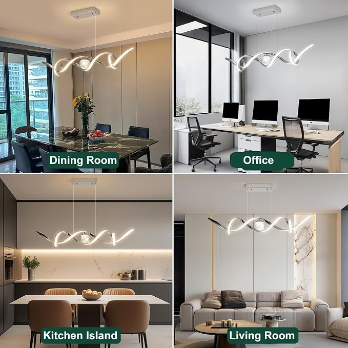 ORANOOR LED Modern Chandeliers 39inch Dimmable Chrome Kitchen Pendant Light | Silver LED Chandelier Lights for Dining Room, Linear Wave Spiral Pendant Light Fixtures, Dining Lights Ceiling Hanging, 36W - Image 8