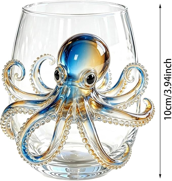 Artisan Blue Octopus Glassware Handmade 3D Ocean Decor Gift - Image 3