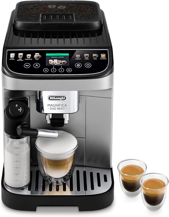 De'Longhi Magnifica Evo Next Automatic Espresso Machine, Frother, Silver | #1 Worldwide Espresso Machine Maker, 13 One-Touch Recipes, Frother, Built-In Grinder, 3 User Profiles by Unknown