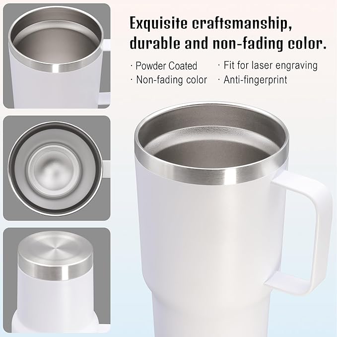 20 oz Tumbler with Handle and Lid Insulated Travel Coffee Mug White 1P | Stainless Steel Tumbler, coffee tumbler with handle,Spill Proof Double Wall Vacuum Tumbler Cup Keep Drink Hot & Cold - Image 5