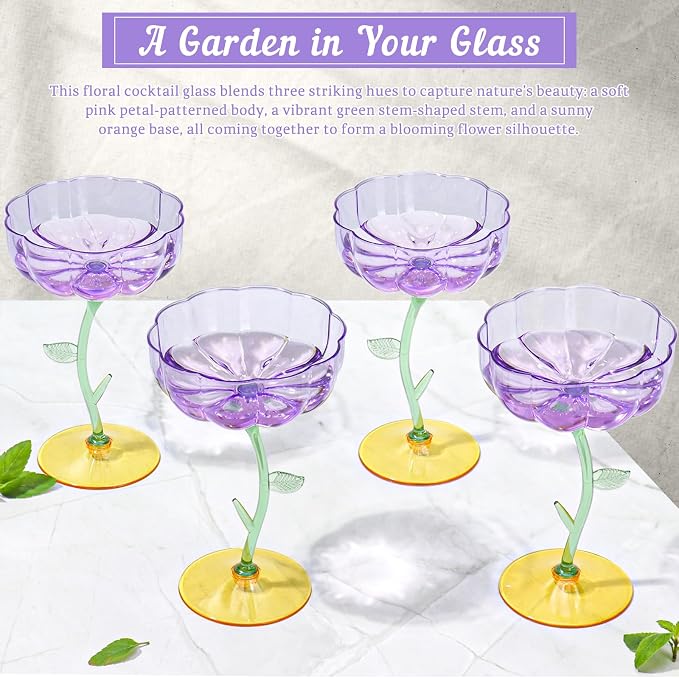 48 Pcs Purple Plastic Ribbed Coupe Glasses Detachable 7oz Flower Cocktail Glasses Modern Wavy Plastic Cocktail Coupes Disposable Martini Glasses Mimosa Glassware champagne goblets (48, Purple) - Image 5