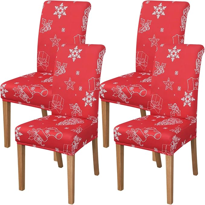 FORCHEER Dining Room Chair Covers 4 Chirsmas Stretch Kitchen Chair Slipcovers Set of 4 Washable- Christmas Red by FORCHEER