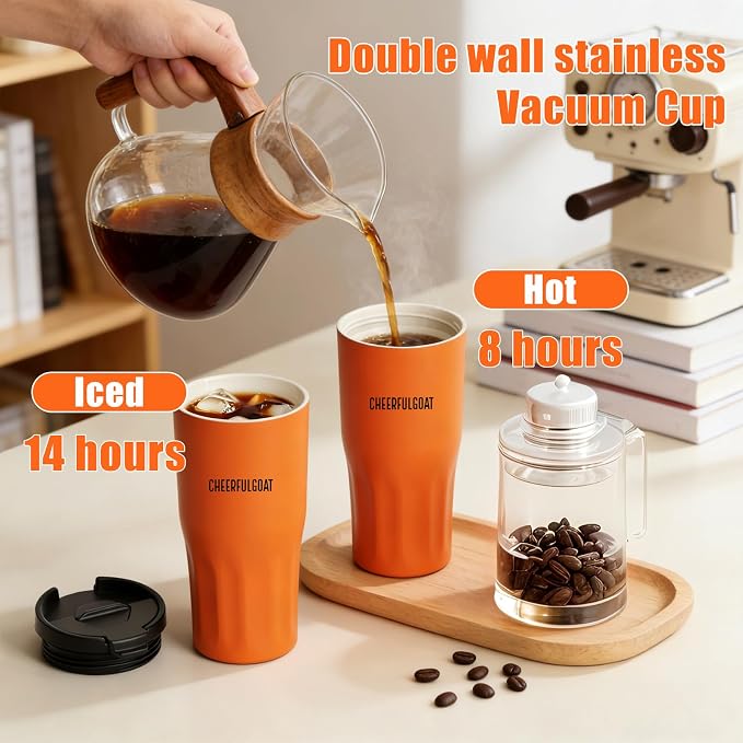 CHEERFUL GOAT Ceramic Lined Coffee Travel Mug – Stainless Steel Travel Coffee Tumbler with Ceramic Liner, with lid, 21 OZ Cup for Hot and Cold Water Coffee at Home, Office, or On the Go (Orange) - Image 7