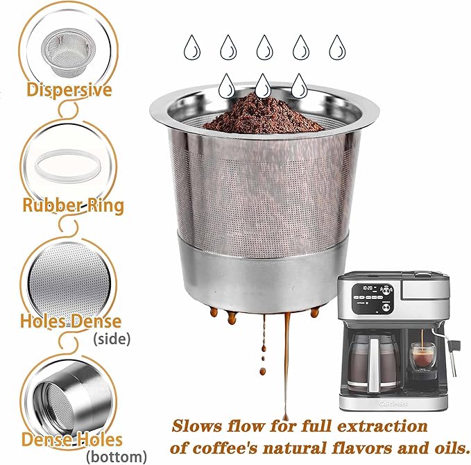 2-Piece Reusable Coffee Filter Capsules for K-eurig 1.0, Stainless Steel, BPA-Free, Cylindrical, Compatible with K-eurig Coffee Makers (2PCS)