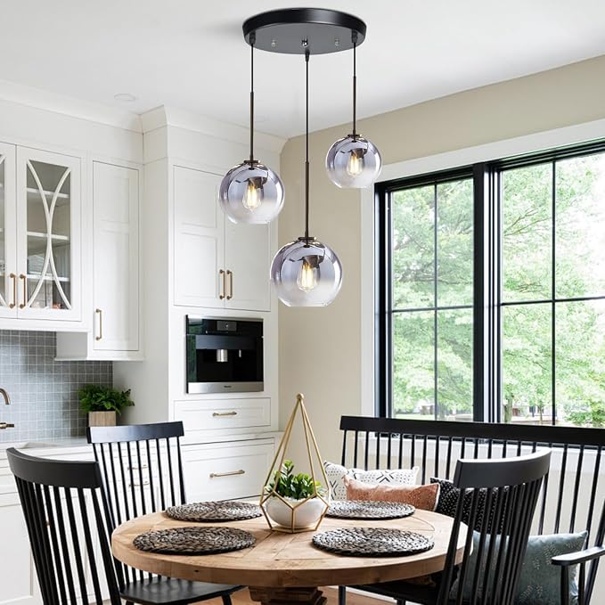 KCO Lighting Modern 3-Light Hanging Light Fixture Silver Gradient Glass Globe Pendant Ceiling Lighting with Adjustable Cord Mid Century Hanging Chandelier Light Fixture for Kitchen Island Bedroom… - Image 4
