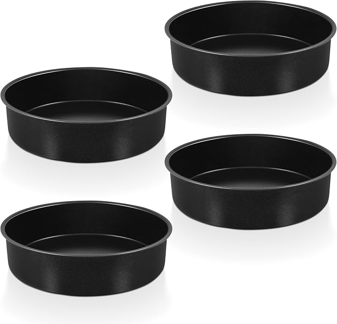 P&P CHEF 8 Inch Cake Pan Set, Non-stick Baking Pans for Cake, 4Pcs | Round Cake Baking Tins for Tier Smash Cakes, Bread, Non-Toxic & Solid, Stainless Steel Core & Leak-Proof, Black by PPCHEF
