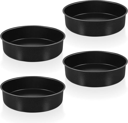 P&P CHEF 8 Inch Cake Pan Set, Non-stick Baking Pans for Cake, 4Pcs | Round Cake Baking Tins for Tier Smash Cakes, Bread, Non-Toxic & Solid, Stainless Steel Core & Leak-Proof, Black by PPCHEF