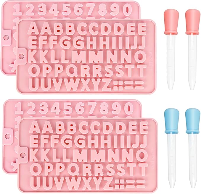 4 Pcs Letter Molds for Chocolate,Non-Stick Chocolate Molds Silicone, Alphabet Baking Tools for Party Cake Candy Cookie Baking Decorations(pink)