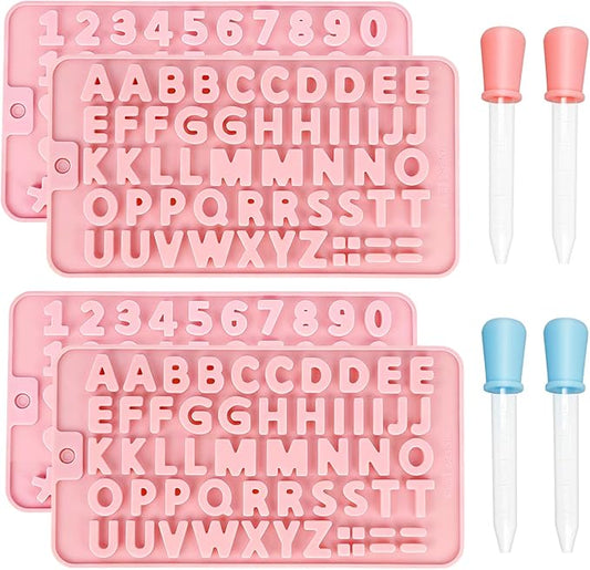 4 Pcs Letter Molds for Chocolate,Non-Stick Chocolate Molds Silicone, Alphabet Baking Tools for Party Cake Candy Cookie Baking Decorations(pink)