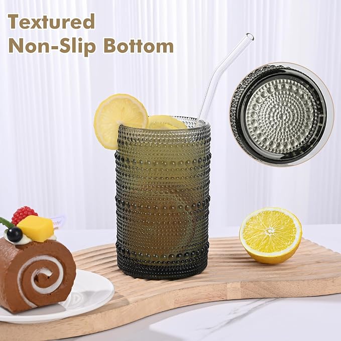 ZMOWIPDL 12oz & 15oz Hobnail Drinking Glasses,Grey Glass Cups Set of 8 | Vintage Highball Glassware，Kitchen Drinkware，Embossed Water Tumbler,for Beer,Cocktail,Whiskey,Juice,Various Mixed Drinks - Image 5
