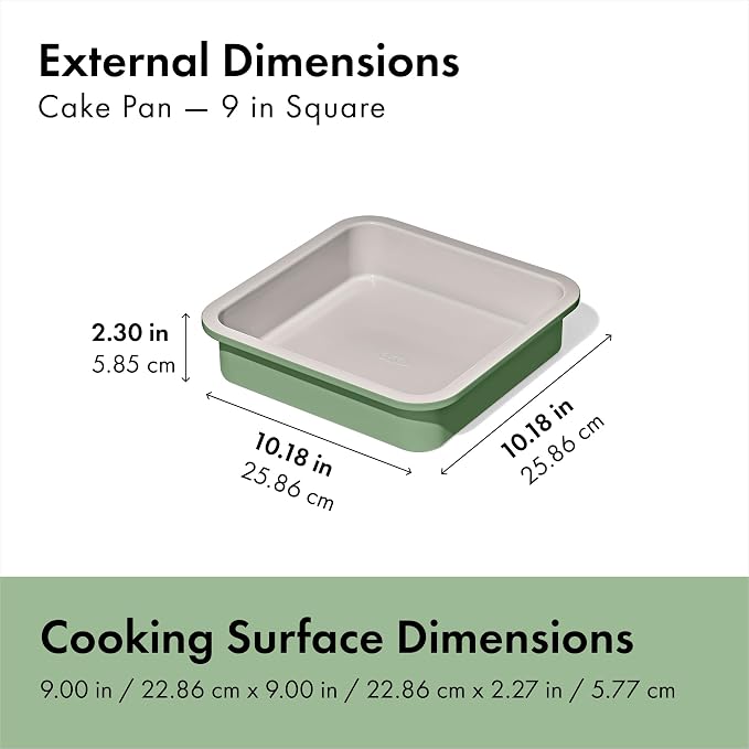 OXO Good Grips Non-Stick Pro Ceramic Coated Metal Bakeware Cake Pan — 9 in Square— Basil, Square Baking Pan for Cakes, Brownies and Cookies - Image 7