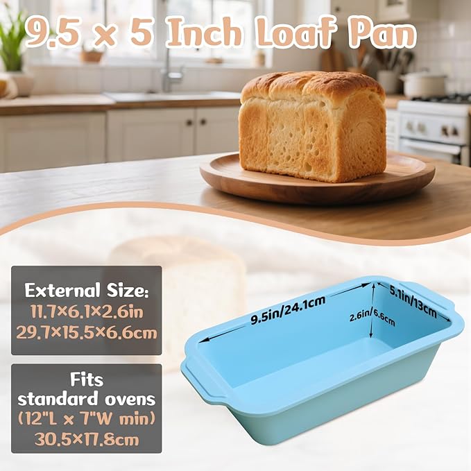 Nonstick Silicone Bread Loaf Pan: 9.5 x 5 Inch Bread Pan for Homemade Rye with Metal Frame - Loaf Mold for Baking Oven - Housewife Baker Home Baking Enthusiasts (Beige & Mint Green)