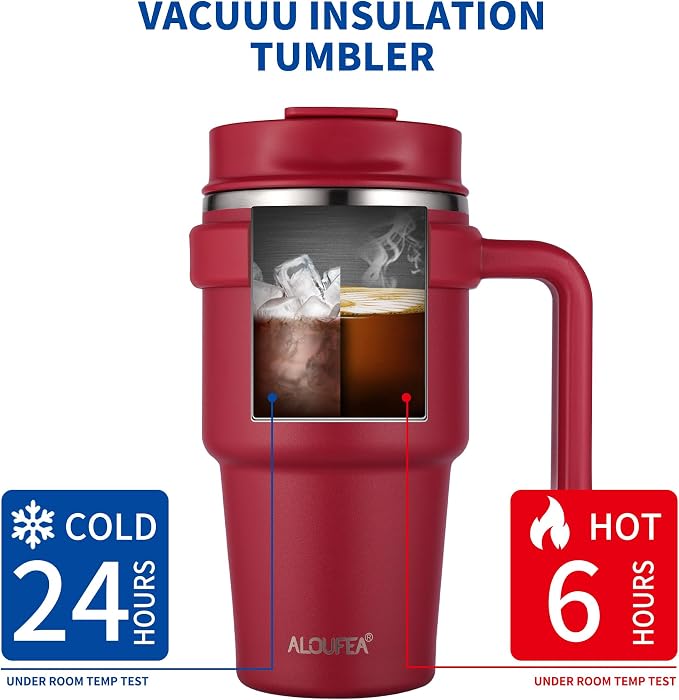 20 oz Insulated Coffee Mug Tumbler with Handle, Stainless Steel Travel Mug Tumbler with Lid and Straw,Double Wall Vacuum Leak Proof Ice Coffee Thermal Cup, Red - Image 4
