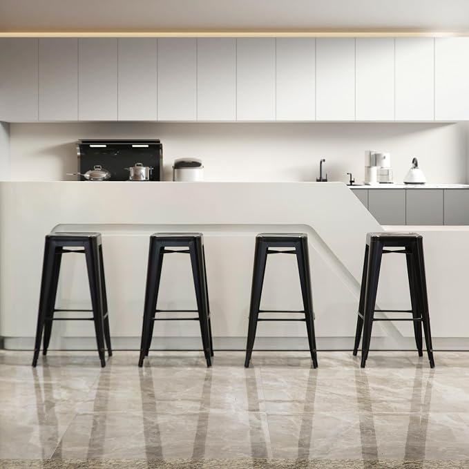 4-pcs 30-inch Backless Metal Bar Stool Stackable Heavy-Duty Counter-Height Chair for Home Bars Patios Kitchen Islands Cafes Restaurants Bistros and Dining Areas for Indoor & Outdoor, Black - Image 4