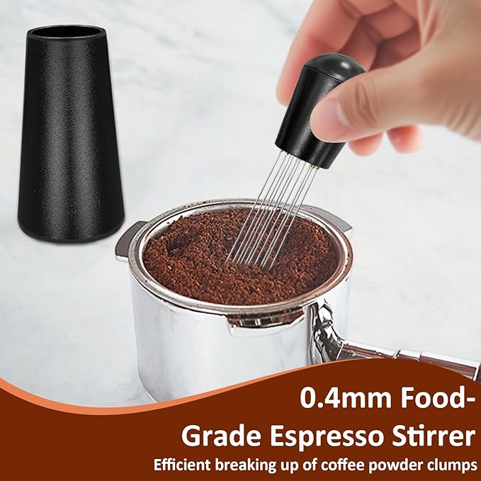 WDT Espresso Distribution Tool, WDT tool, 0.4mm 12 Needle Espresso Stirrer Tools, 304 Stainless Steel Needles with Stand, Espresso Coffee Distributor for Barista (Matte black)