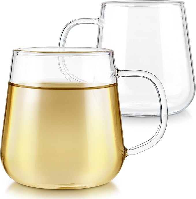 Teabloom Set of 2 Premium Borosilicate Glass Cups for Tea or Coffee - 6 Ounces / 180 ml - Stain-free and Microwave Safe