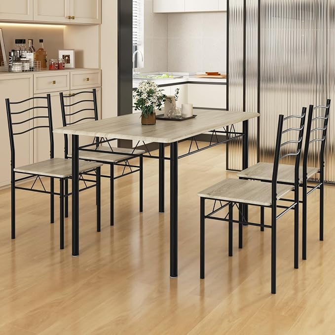 Giantex 47-inches Dining Table Set for 4, Rectangular Kitchen Table with 4 Dining Chairs, Metal Frame, 5-Piece Space-Saving Dinette Set for Small Space, Dinner, Breakfast Nook, Apartment - Image 3